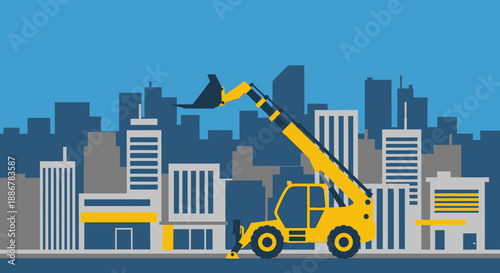Modern City Construction With Telehandler Vehicle Building New Urban Developments