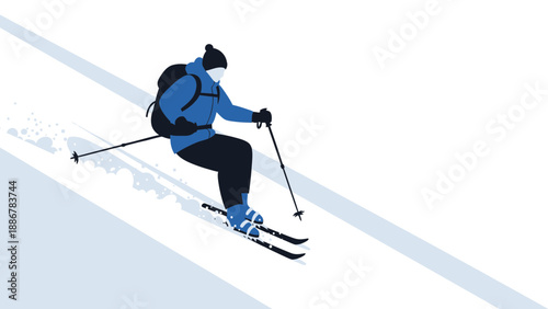 Minimalistic Illustration Of A Skier Descending The Snowy Slopes Adventure