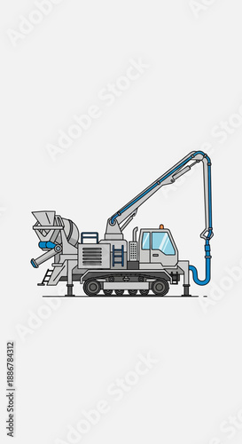 Modern Concrete Pump Truck For Building Sites Construction Industry Illustration Vector Graphic