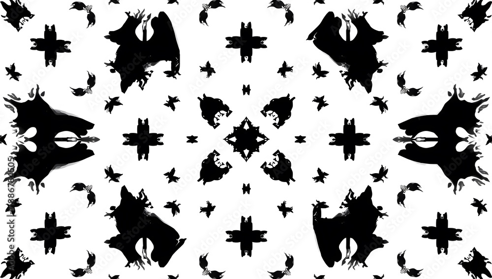 Fototapeta premium Abstract Black and White Pattern of Animals and Nature Shapes