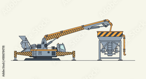 Modern Concrete Pump Truck Loading Material Into Hopper For Essential Construction Operations