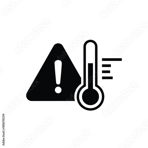 Vector illustration icon warning sign with exclamation mark and thermometer indicating high temperature isolated on white background