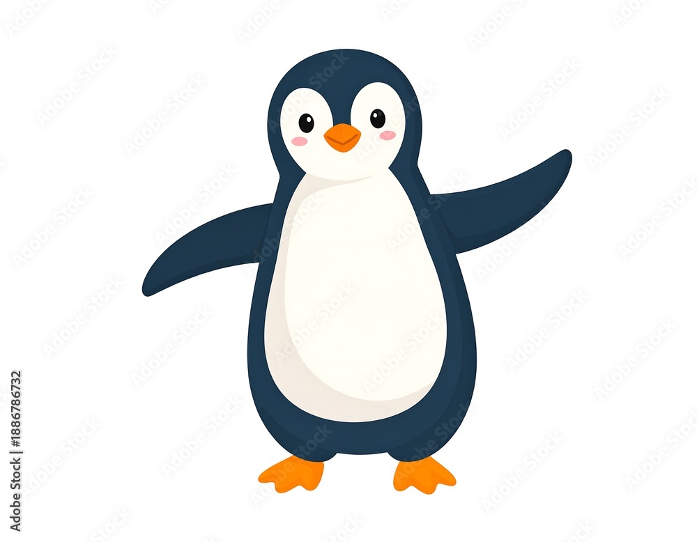 Fototapeta premium Adorable Cartoon Penguin Illustration on White.
