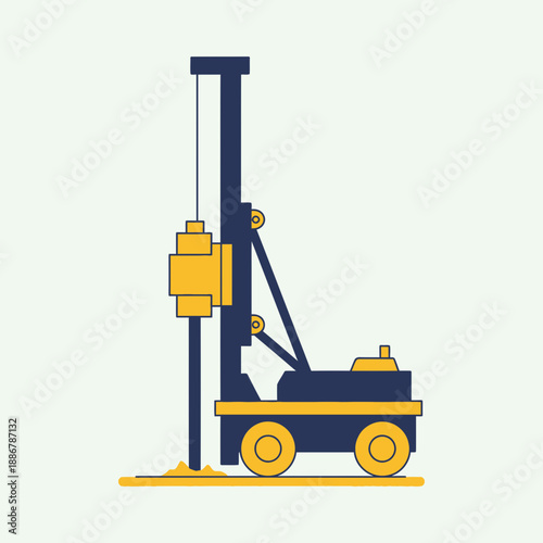 Modern Construction Drilling Rig For Foundation Work And Geological Exploration Vector Illustration