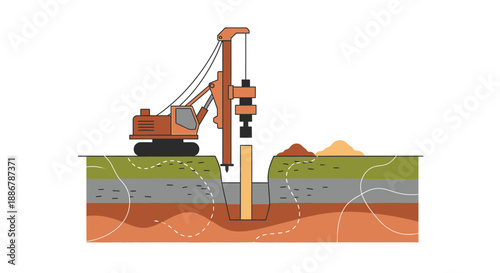 Modern Construction Machinery Performing Essential Deep Foundation Piling Work On Site