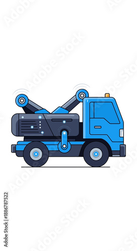 Modern Flat Design Blue Tow Truck Vector Graphic For Automotive Assistance And Emergency Services