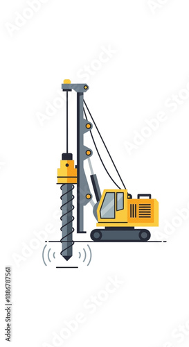 Modern Construction Site Drilling Rig Engaged In Deep Foundation Earthworks Project