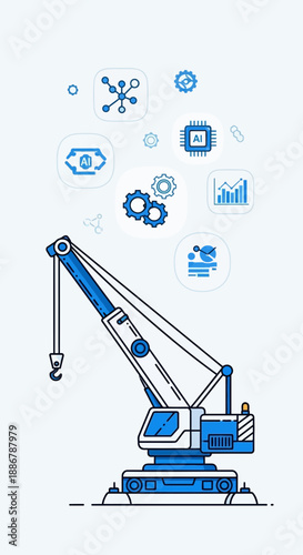 Modern Crane Lifting Advanced Digital Technology Icons Illustrating AI Development