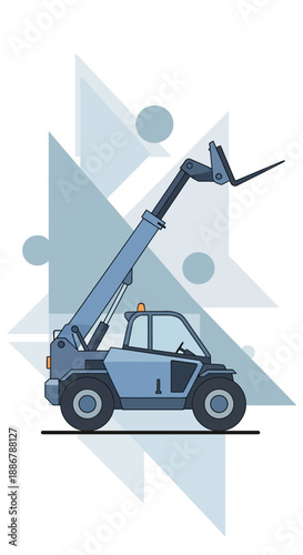 Modern Flat Design Illustration Of A Telescopic Telehandler Construction Vehicle