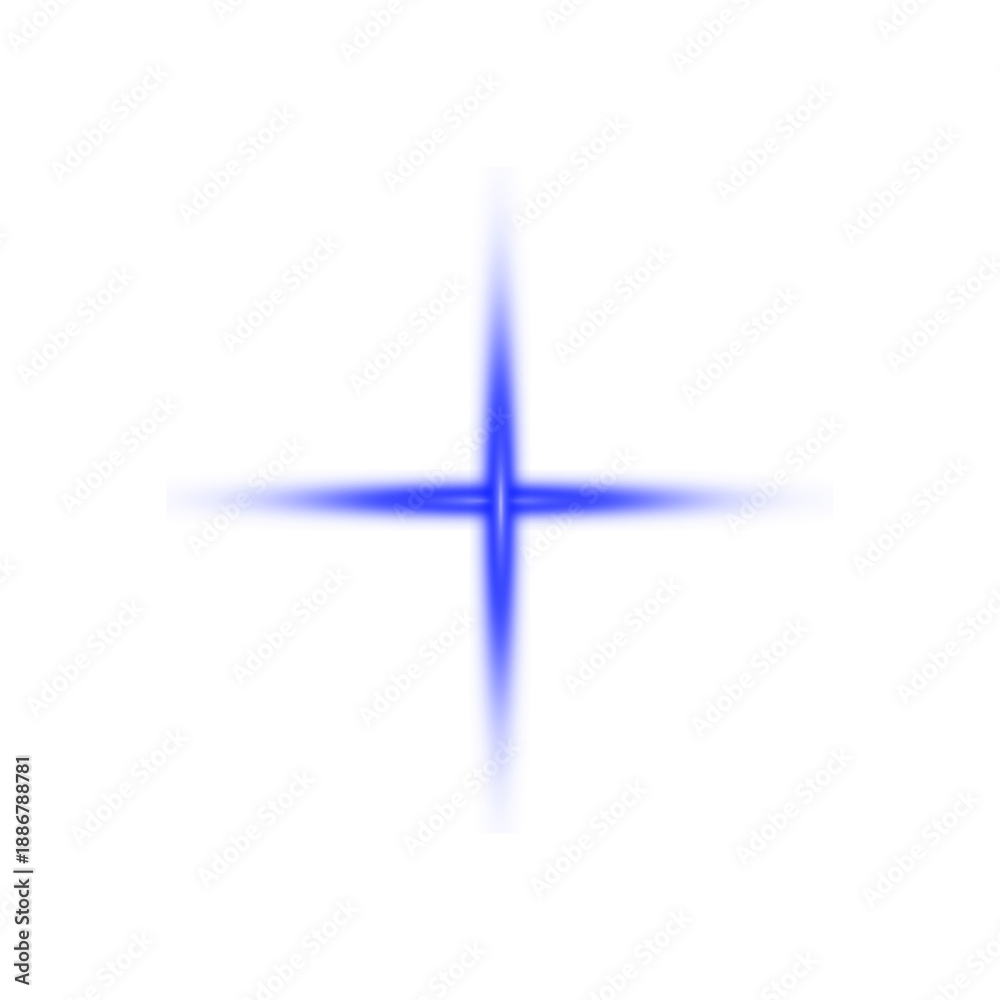Fototapeta premium Blue fourpointed star light flare effect isolated on transparent background