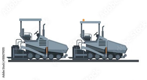 Modern Flat Design Road Pavers Illustration Heavy Construction Equipment Vector Artwork Industrial