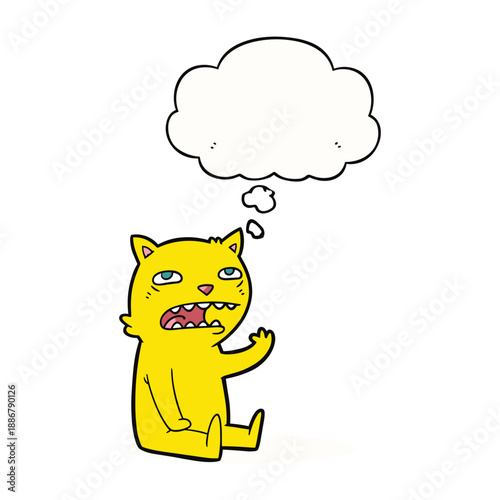 Cartoon cat sitting and thinking with open mouth