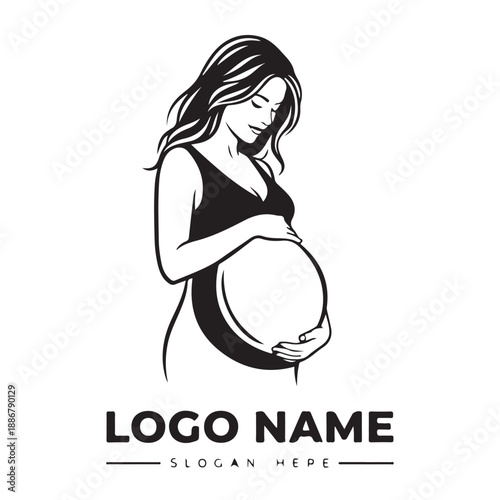 Minimalist Pregnant Woman Silhouette in Black and White Maternity Illustration