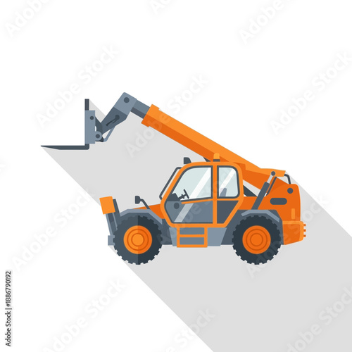Modern Flat Design Telehandler Industrial Equipment Construction Site Vehicle Machine Vector Art