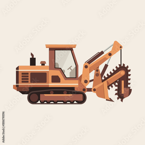 Modern Flat Design Trenching Machine Vector Illustration Heavy Earthwork Equipment