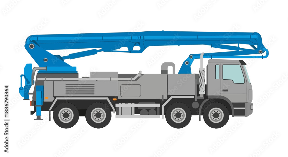 Obraz premium Modern Heavy Duty Concrete Pump Truck With Extended Blue Boom For Building Construction Site
