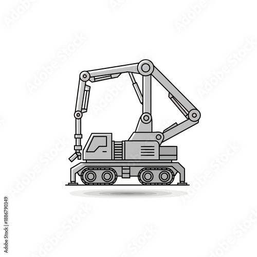 Modern Flat Line Icon Design Of A Concrete Pump Truck Working On Construction Site