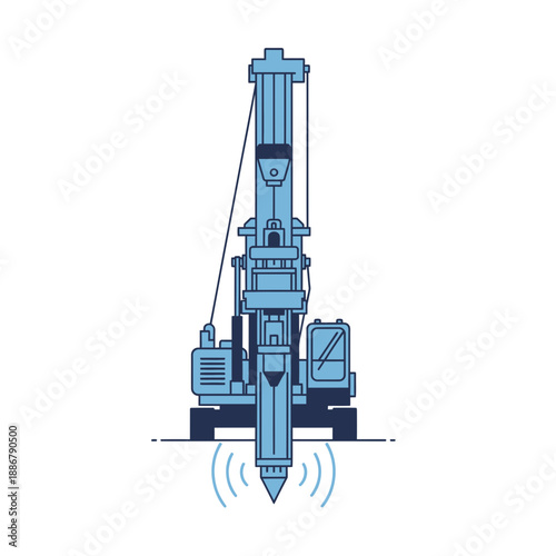 Modern Heavy Duty Industrial Foundation Drilling Rig Construction Site Equipment Illustration