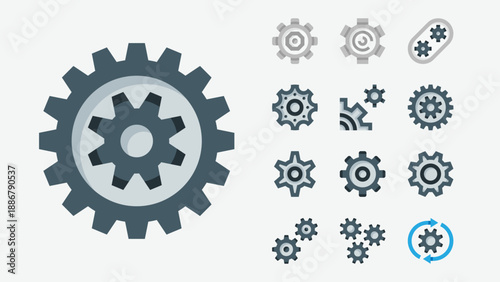 Gears and mechanical engineering icons set