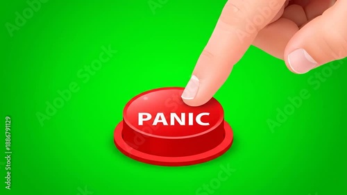 Finger pressing red panic button activating emergency alert, danger warning concept