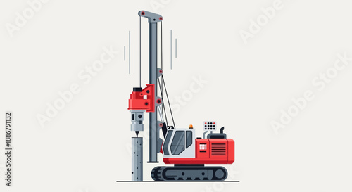 Modern Illustration Of Heavy Duty Pile Driver For Foundation Construction Project Work