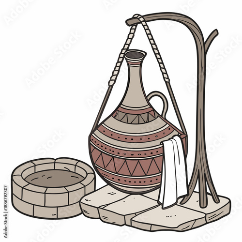 Traditional clay milk boiling vessel, a narrow necked artisanal pot for safely simmering milk, preserving nutrients and traditional flavors.