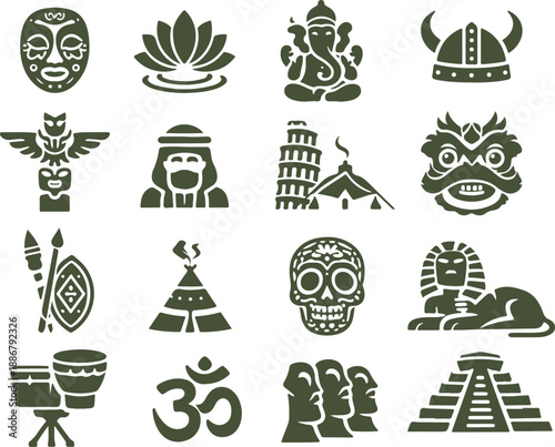 Vector art of collection of various cultural and religious symbols