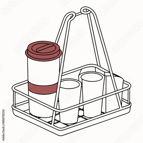 Local roadside tea glass holder, a minimalist wire frame cradle for serving hot beverages, designed for stability and easy carrying.