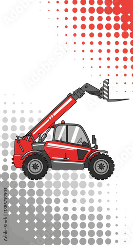 Modern Industrial Red Telehandler Equipment Vector Graphic For Heavy Duty Tasks