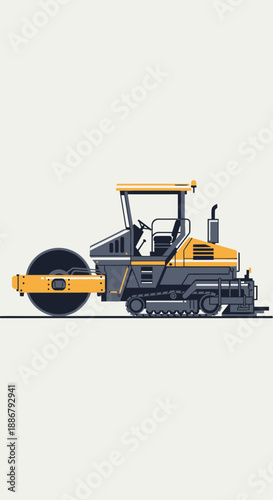 Modern Industrial Road Roller Compacting Machine Vector Graphic Design