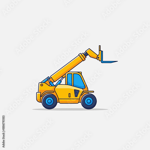 Modern Industrial Telehandler Forklift Loader Cartoon Style Vector Art Isolated Background