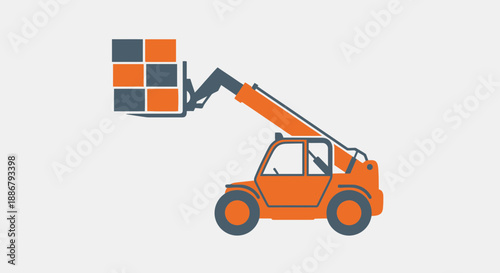 Modern Industrial Telehandler Lifting Storage Cargo Boxes Flat Design Graphic Illustration