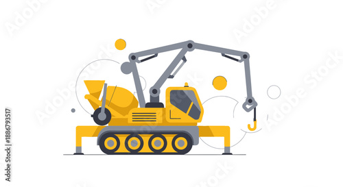 Modern Industrial Construction Machine Vector Illustration Yellow Heavy Equipment Delivering
