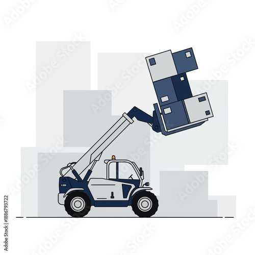 Modern Industrial Vehicle Efficiently Moving Stacked Cargo Boxes In A Dynamic Environment