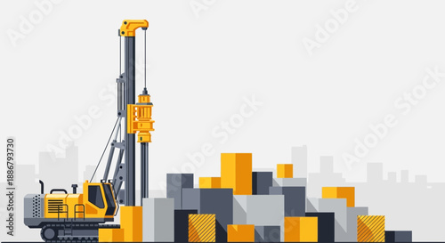 Modern Industrial Drill Rig Working On Foundation For Future Urban Development Projects