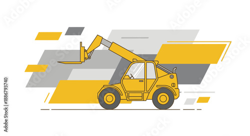 Modern Industrial Yellow Telehandler Moving Fast On Abstract Gray Background Dynamic Vector