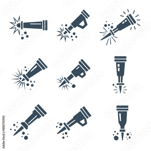 Modern Jackhammer And Pneumatic Drill Icons Illustrating Construction And Demolition Work