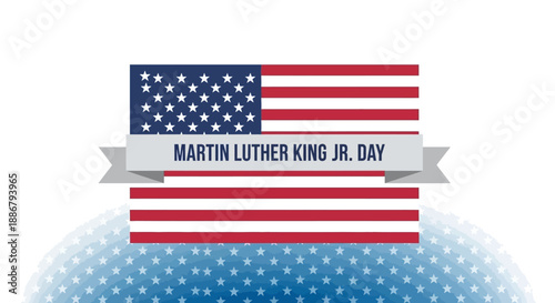 An American flag with a banner that reads "Martin Luther King Jr. Day" is displayed prominently.