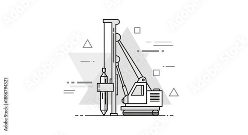 Modern Minimalist Line Art Icon Of A Powerful Pile Driver For Construction Projects