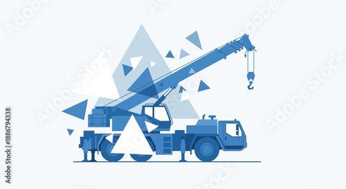Modern Industrial Mobile Crane Illustration With Abstract Geometric Background Design