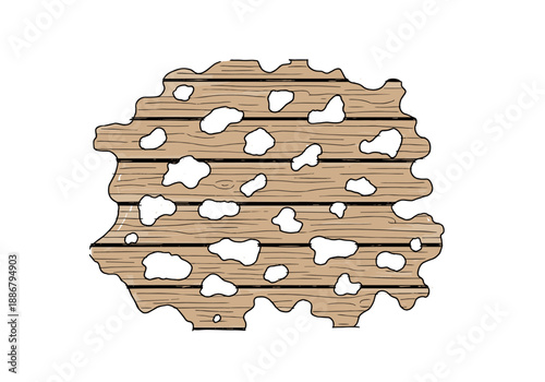 Wooden board with holes in rustic style on white background  