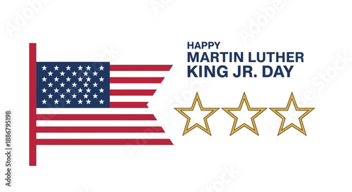 A banner with the American flag, "Happy Martin Luther King Jr. Day" text, and three golden stars on a white background.