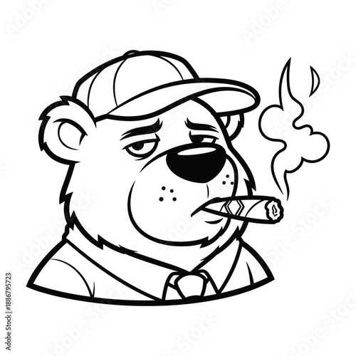 Cool bear character smoking cigar illustration
