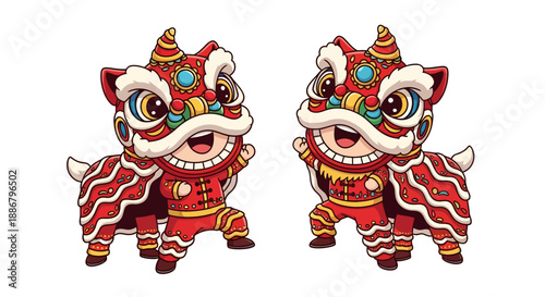 Colorful Chinese Lion Dance Costumes with Two Lion Characters