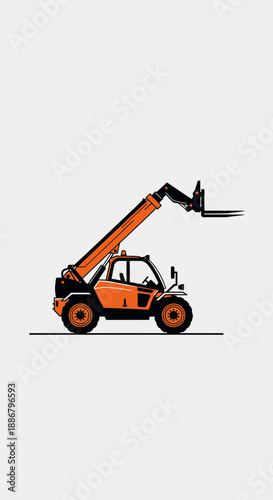Modern Orange Telehandler Forklift Lifting Equipment Vector Graphic Isolated
