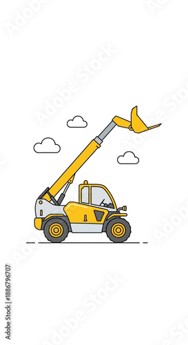 Modern Outline Yellow Telehandler Industrial Construction Equipment Vector Design
