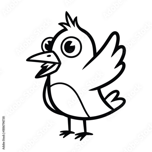 Cartoon bird with big eyes and open beak