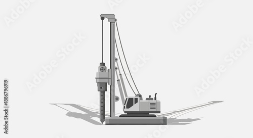 Modern Pile Driving Rig Heavy Construction Equipment Industry Site Machinery Vector Art