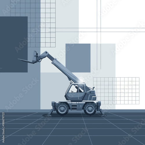 Modern Telehandler Machine With Telescopic Boom Operating On Industrial Site Background