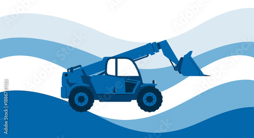 Modern Telehandler Machine Working On Dynamic Wavy Blue Construction Site Backdrop